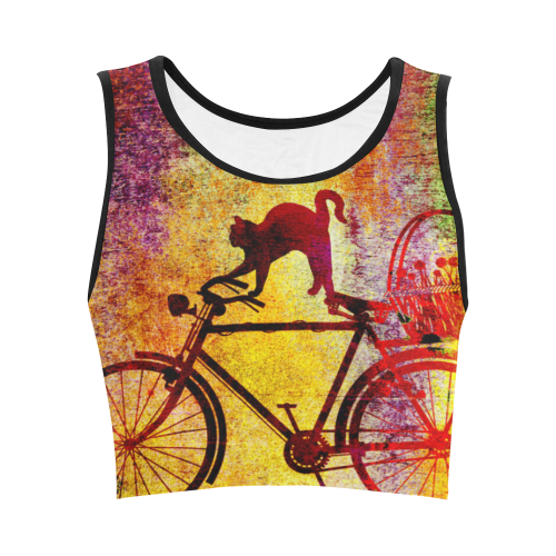 Cat and Bicycle Women's Crop Top (Model T42)