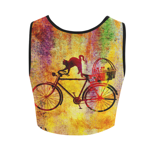 Cat and Bicycle Women's Crop Top (Model T42)