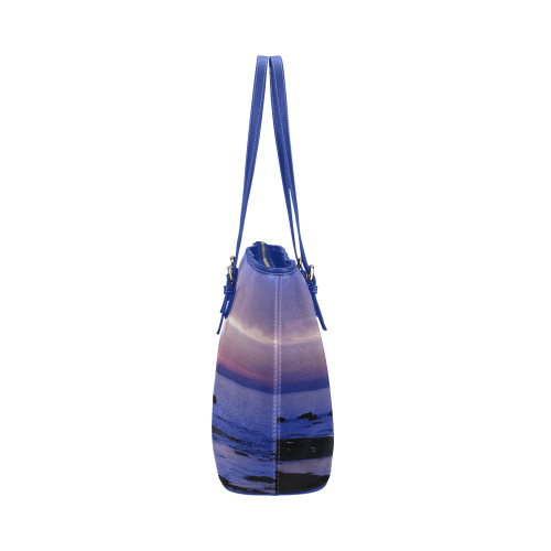 Blue and Purple Sunset Leather Tote Bag/Large (Model 1651)