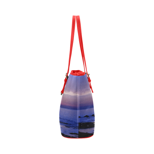 Blue and Purple Sunset Leather Tote Bag/Small (Model 1651)