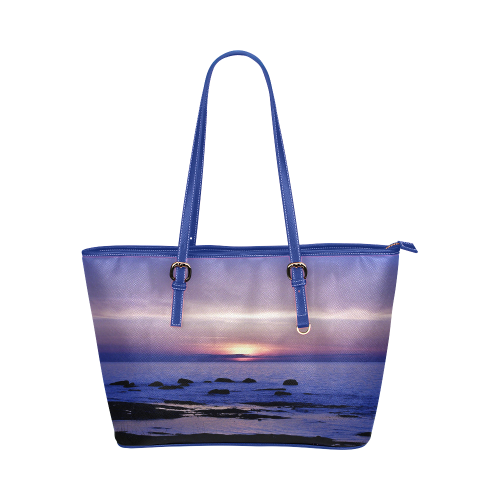 Blue and Purple Sunset Leather Tote Bag/Large (Model 1651)