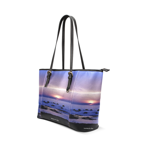 Blue and Purple Sunset Leather Tote Bag/Large (Model 1640)