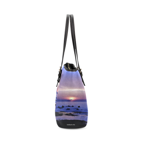 Blue and Purple Sunset Leather Tote Bag/Large (Model 1640)