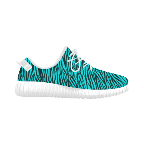 Turquoise Zebra Stripes Grus Women's Breathable Woven Running Shoes (Model 022)