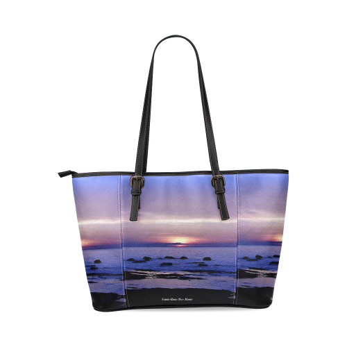 Blue and Purple Sunset Leather Tote Bag/Large (Model 1640)