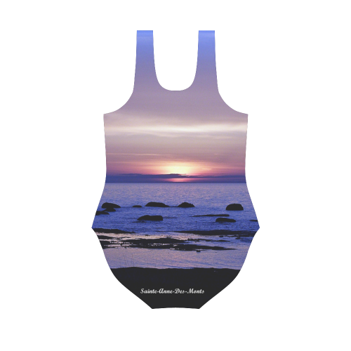 Blue and Purple Sunset Vest One Piece Swimsuit (Model S04)