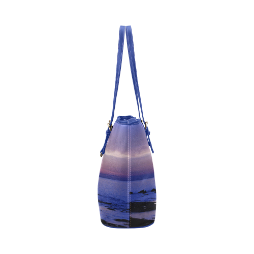 Blue and Purple Sunset Leather Tote Bag/Large (Model 1651)