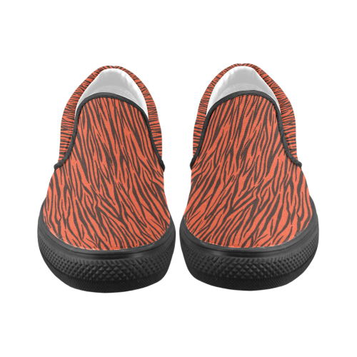 Orange Zebra Stripes Women's Unusual Slip-on Canvas Shoes (Model 019)