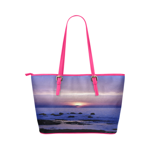 Blue and Purple Sunset Leather Tote Bag/Large (Model 1651)