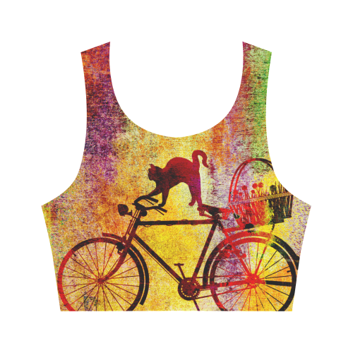 Cat and Bicycle Women's Crop Top (Model T42)