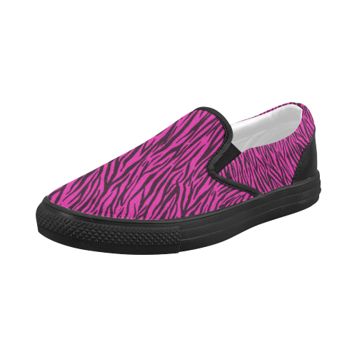 Pink Zebra Stripes Women's Slip-on Canvas Shoes (Model 019)