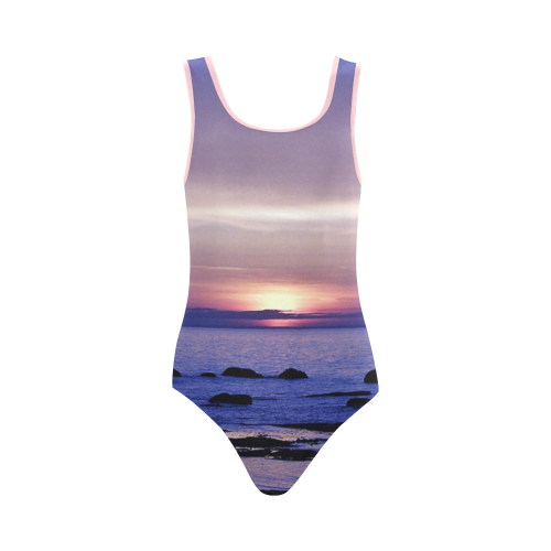 Blue and Purple Sunset Vest One Piece Swimsuit (Model S04)