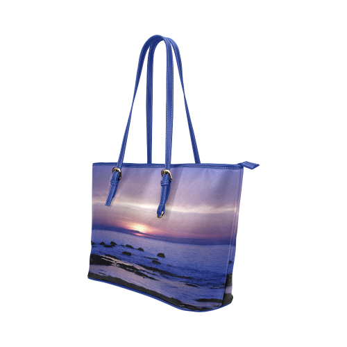 Blue and Purple Sunset Leather Tote Bag/Large (Model 1651)