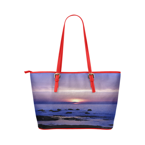 Blue and Purple Sunset Leather Tote Bag/Small (Model 1651)