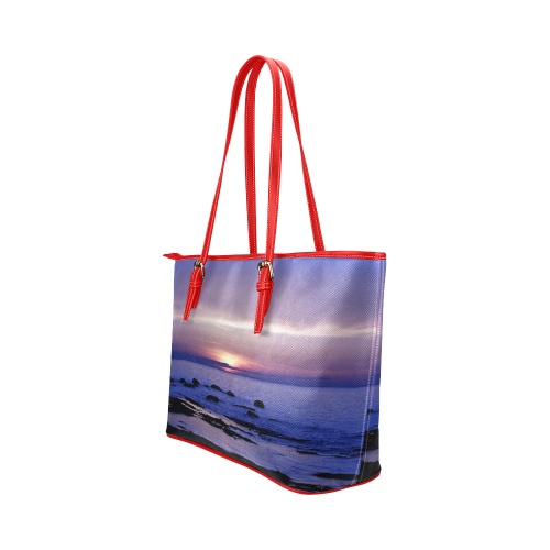 Blue and Purple Sunset Leather Tote Bag/Small (Model 1651)