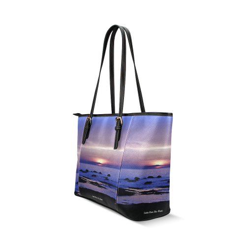 Blue and Purple Sunset Leather Tote Bag/Large (Model 1640)