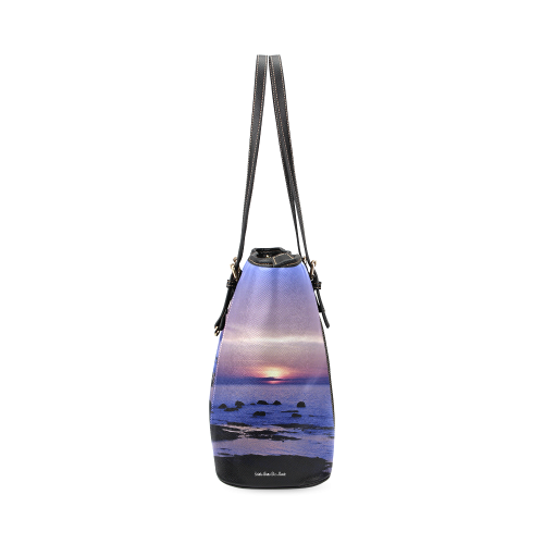 Blue and Purple Sunset Leather Tote Bag/Large (Model 1640)