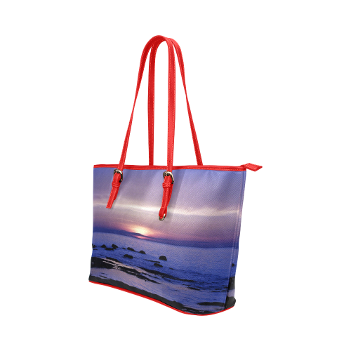 Blue and Purple Sunset Leather Tote Bag/Small (Model 1651)