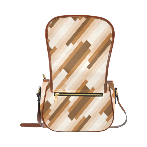 Shades Of Brown Diagonal Stripes Saddle Bag/Large (Model 1649)