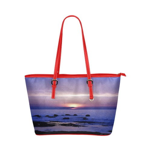 Blue and Purple Sunset Leather Tote Bag/Small (Model 1651)