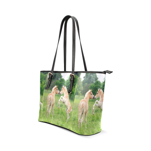 Haflinger Horses Cute Funny Pony Foals Playing Horse Rearing Leather Tote Bag/Large (Model 1640)