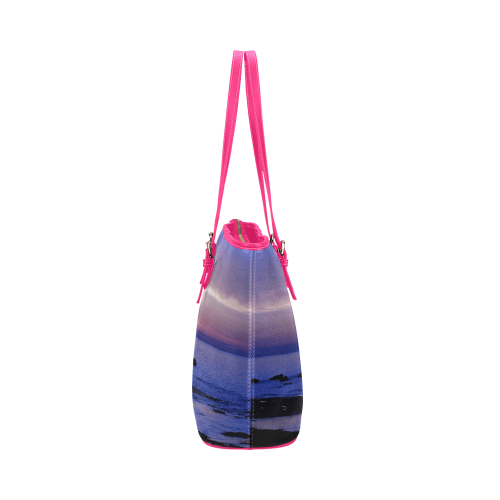 Blue and Purple Sunset Leather Tote Bag/Small (Model 1651)