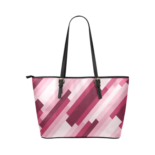 Shades Of Pink Diagonal Stripes Leather Tote Bag/Small (Model 1651)