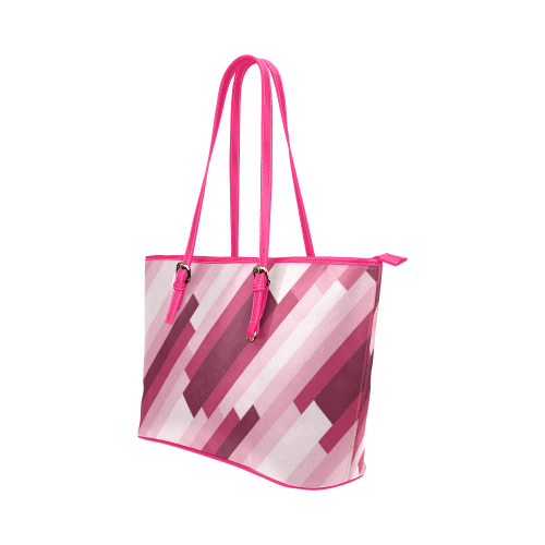 Shades Of Pink Diagonal Stripes Leather Tote Bag/Large (Model 1651)