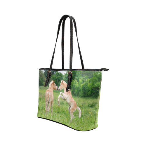 Haflinger Horses Cute Funny Pony Foals Playing Horse Rearing Leather Tote Bag/Small (Model 1651)