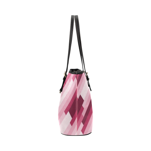 Shades Of Pink Diagonal Stripes Leather Tote Bag/Small (Model 1651)