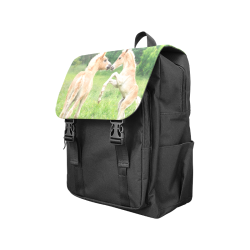 Haflinger Horses Cute Funny Pony Foals Playing Horse Rearing Casual Shoulders Backpack (Model 1623)