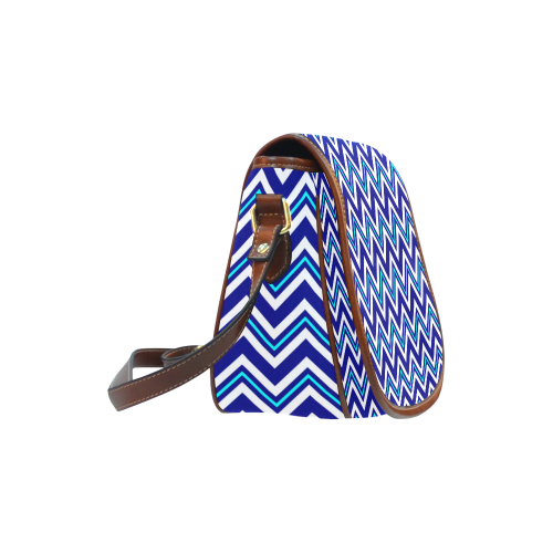 Tri Color Chevron Aqua White and Navy Saddle Bag/Small (Model 1649) Full Customization