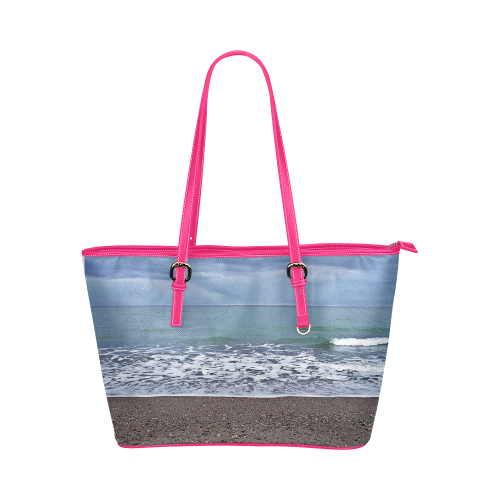 Foam on the Beach Leather Tote Bag/Small (Model 1651)