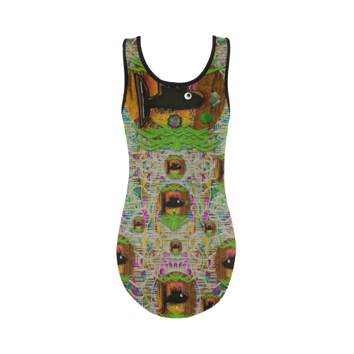 Fishes in a peacock and lace place in rainbows Vest One Piece Swimsuit (Model S04)