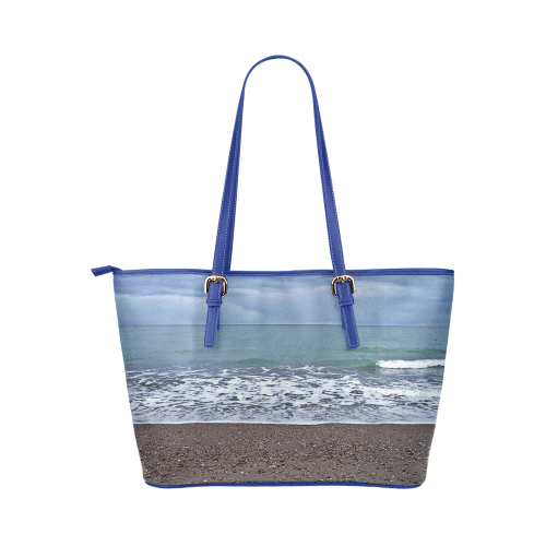 Foam on the Beach Leather Tote Bag/Small (Model 1651)