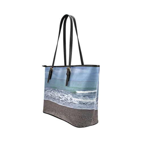 Foam on the Beach Leather Tote Bag/Small (Model 1651)