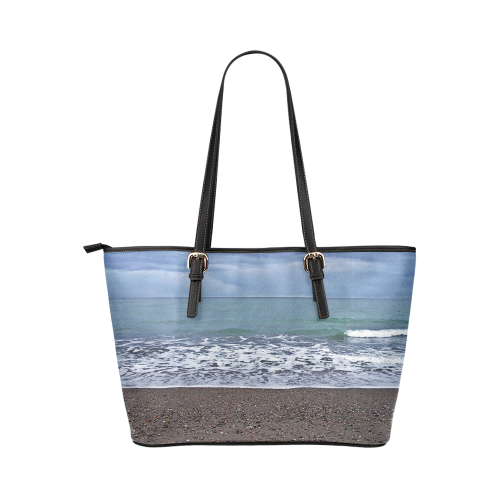 Foam on the Beach Leather Tote Bag/Small (Model 1651)