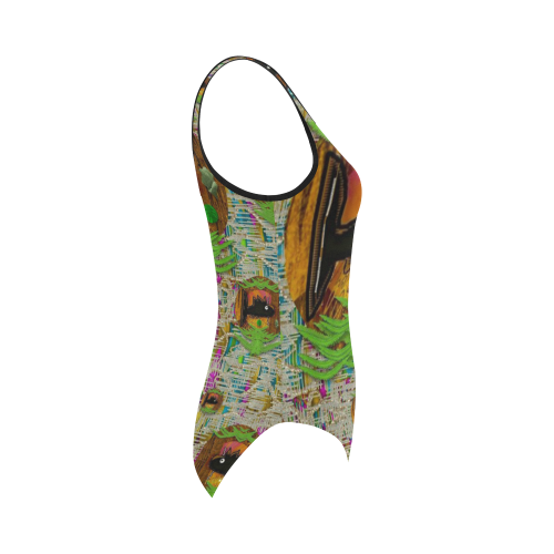 Fishes in a peacock and lace place in rainbows Vest One Piece Swimsuit (Model S04)
