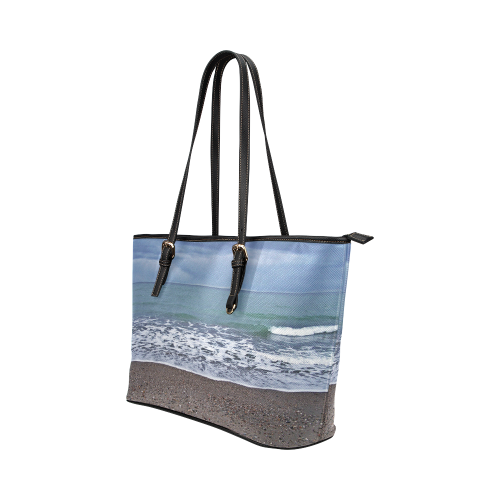 Foam on the Beach Leather Tote Bag/Small (Model 1651)