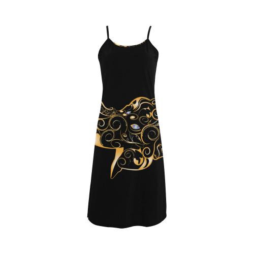 Wonderful gold, black elephant Alcestis Slip Dress (Model D05)
