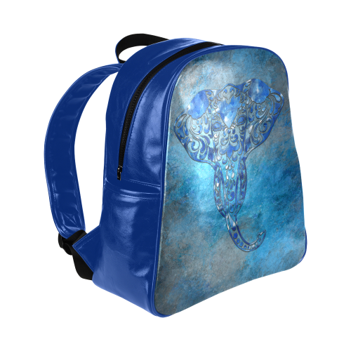 A blue watercolor elephant portrait in denim look Multi-Pockets Backpack (Model 1636)