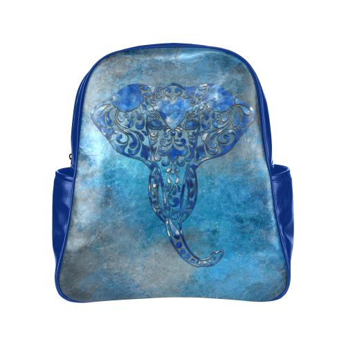 A blue watercolor elephant portrait in denim look Multi-Pockets Backpack (Model 1636)