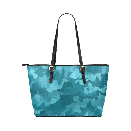 camouflage teal Leather Tote Bag/Small (Model 1651)