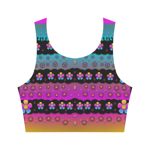 Rainbow  big flowers in peace for love and freedom Women's Crop Top (Model T42)