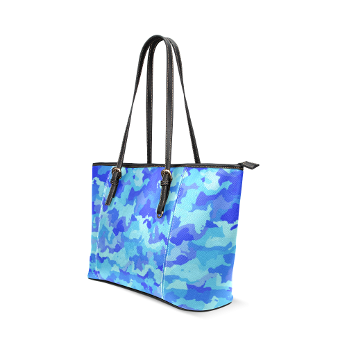 camouflage blue Leather Tote Bag/Small (Model 1640)