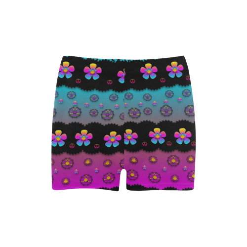 Rainbow  big flowers in peace for love and freedom Briseis Skinny Shorts (Model L04)