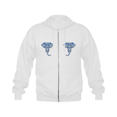 Blue Denim Elephant Gildan Full Zip Hooded Sweatshirt (Model H02)