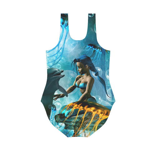 Dolphin with mermaid Vest One Piece Swimsuit (Model S04)