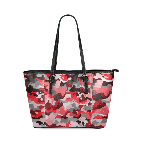 camouflage red,black Leather Tote Bag/Small (Model 1640)