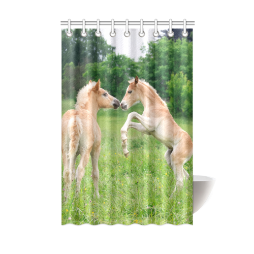 Haflinger Horses Cute Funny Pony Foals Playing Horse Rearing Shower Curtain 48"x72"